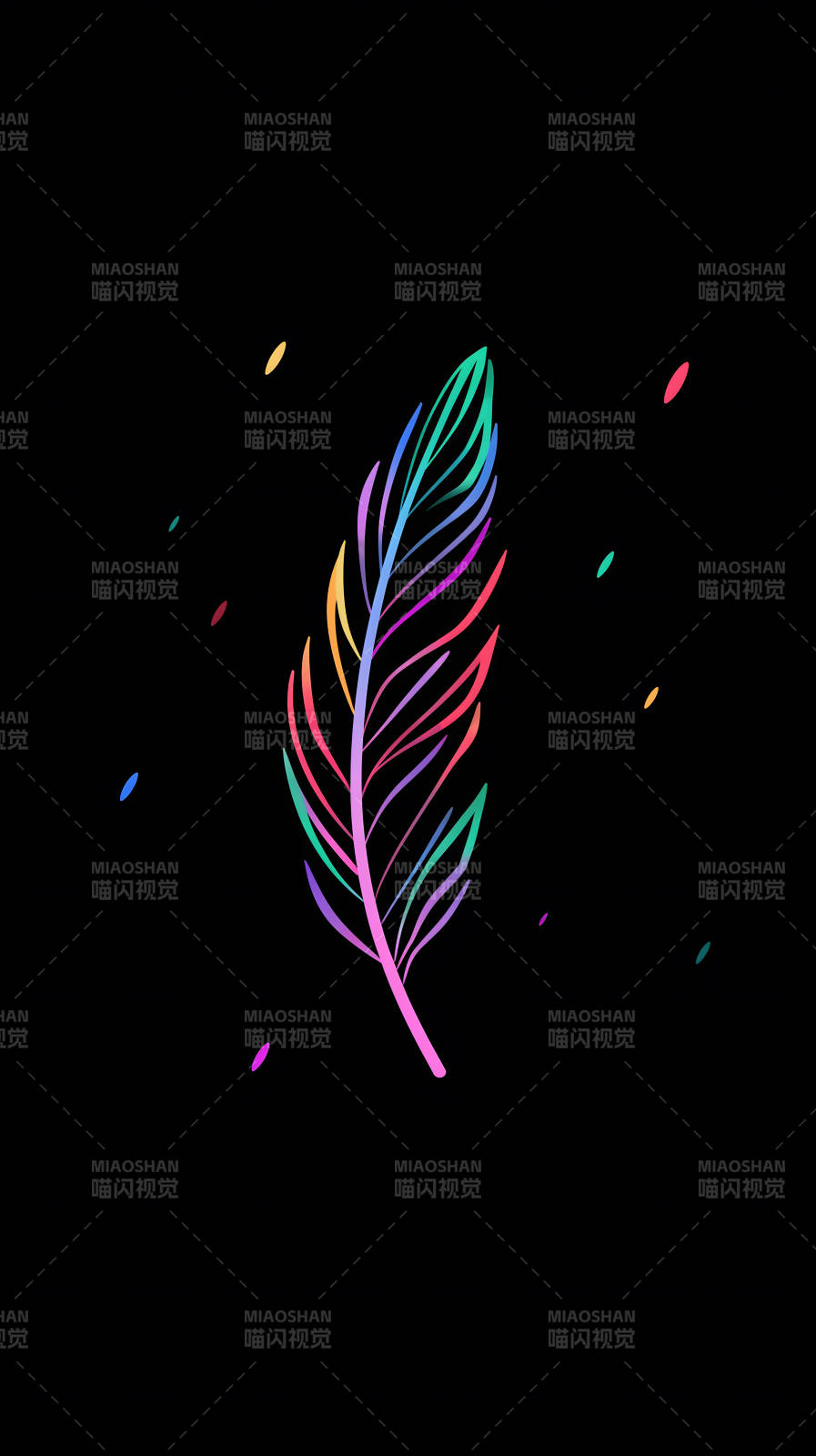 彩虹羽毛黑色背景图片