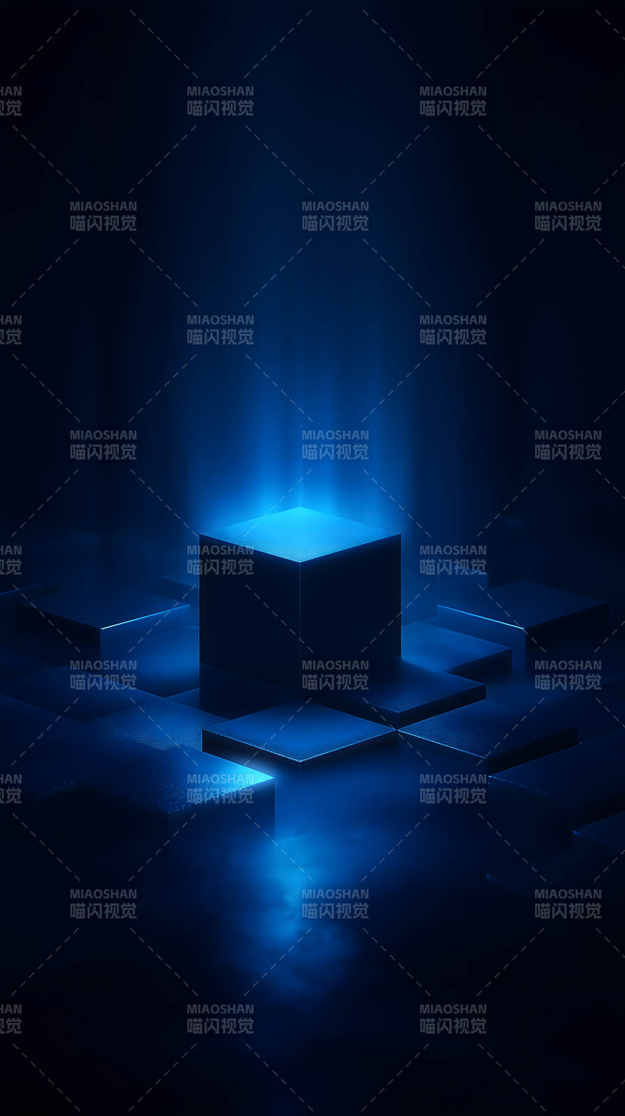 蓝色光芒立方体场景图片