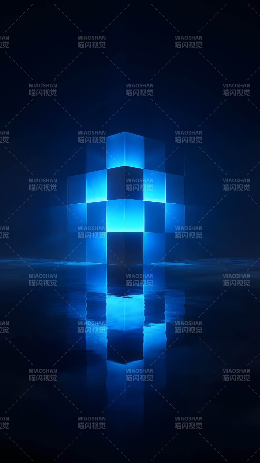 蓝色立方体光影反射图片