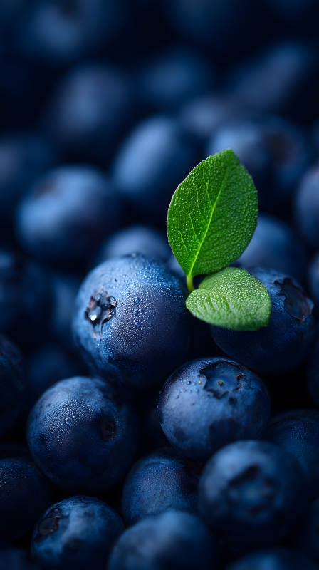蓝莓与绿叶特写图片