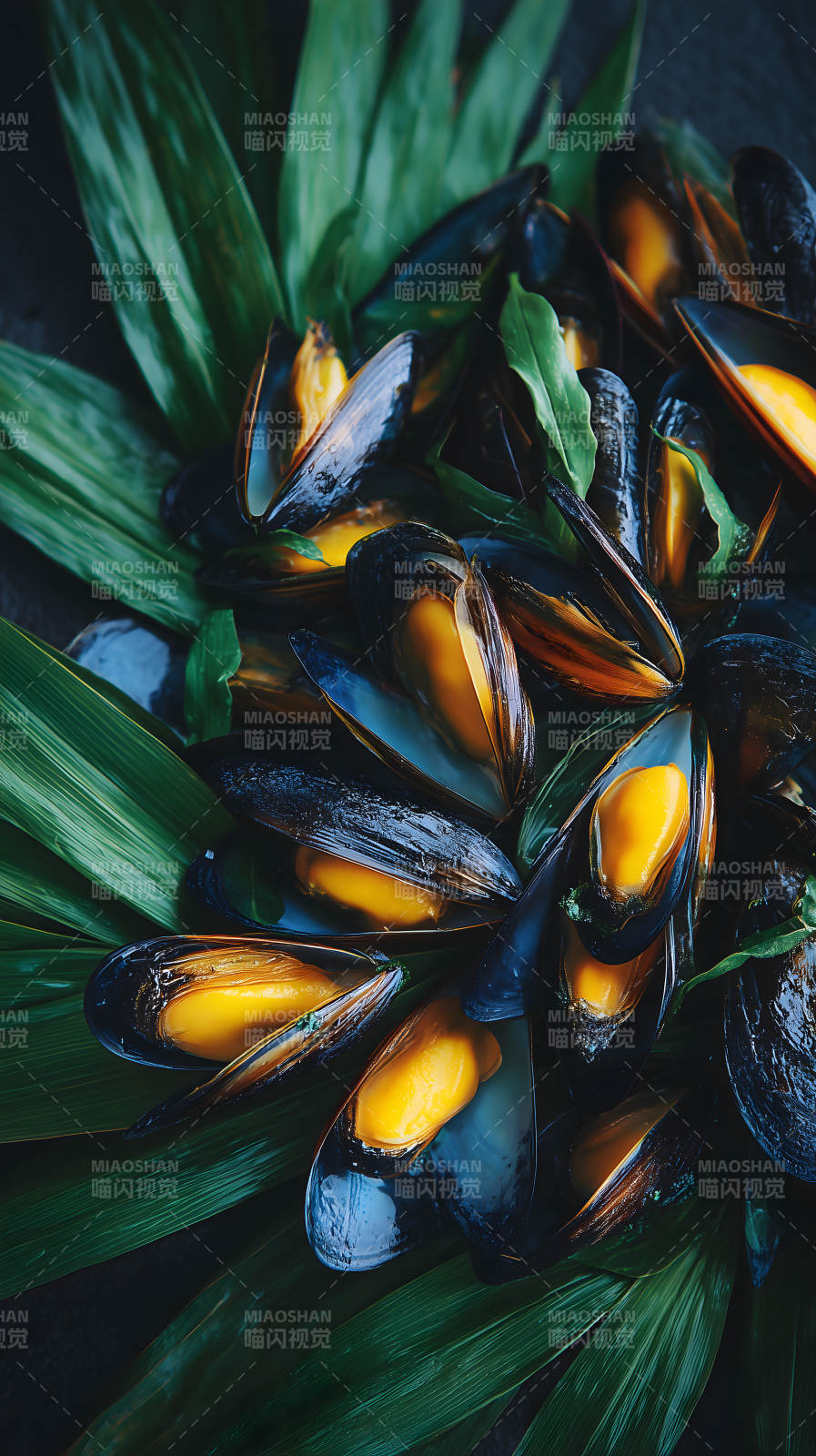 海虹绿叶美食特写图片