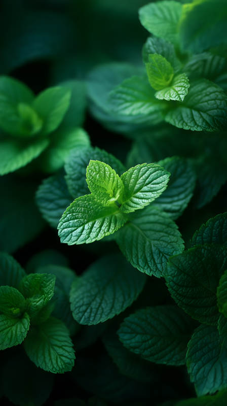 翠绿薄荷叶片特写图片