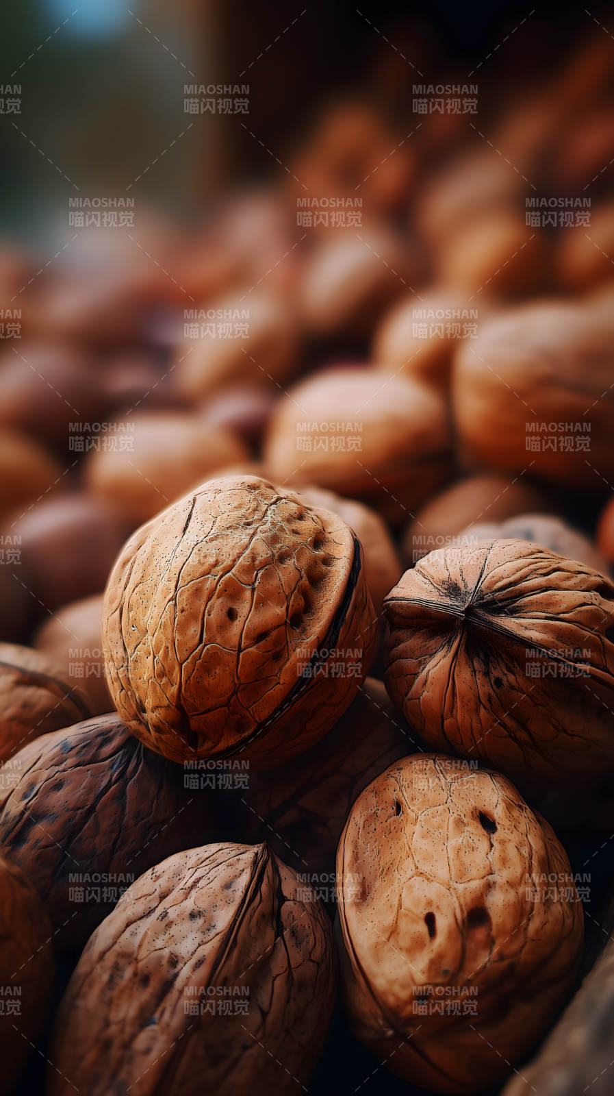 堆满的核桃特写图片