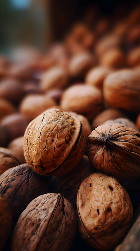 堆满的核桃特写图片