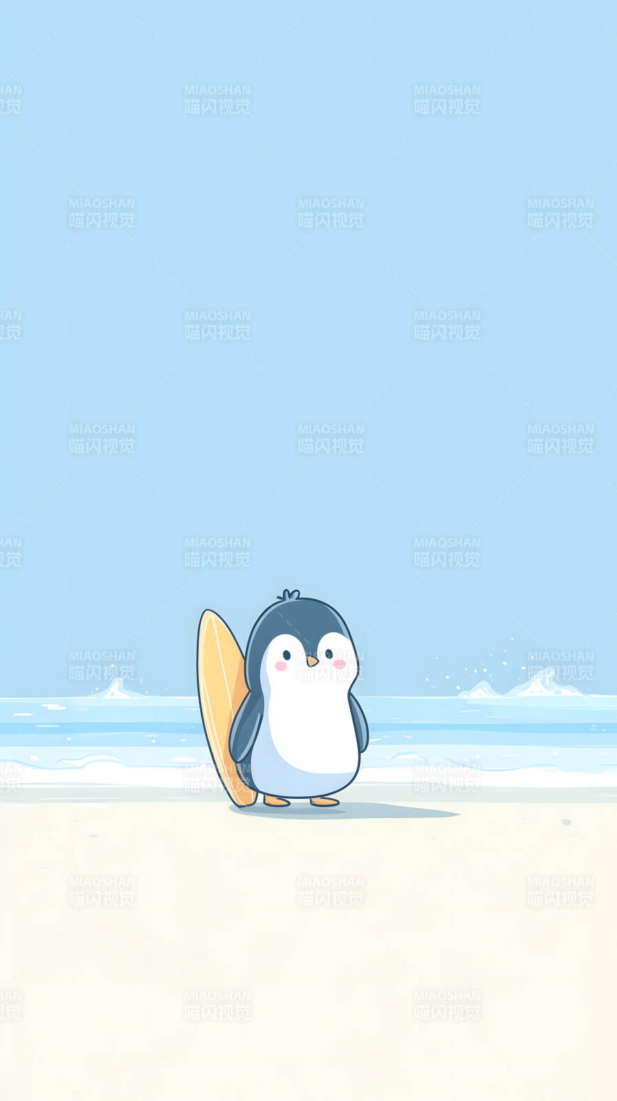 企鹅冲浪海滩图片