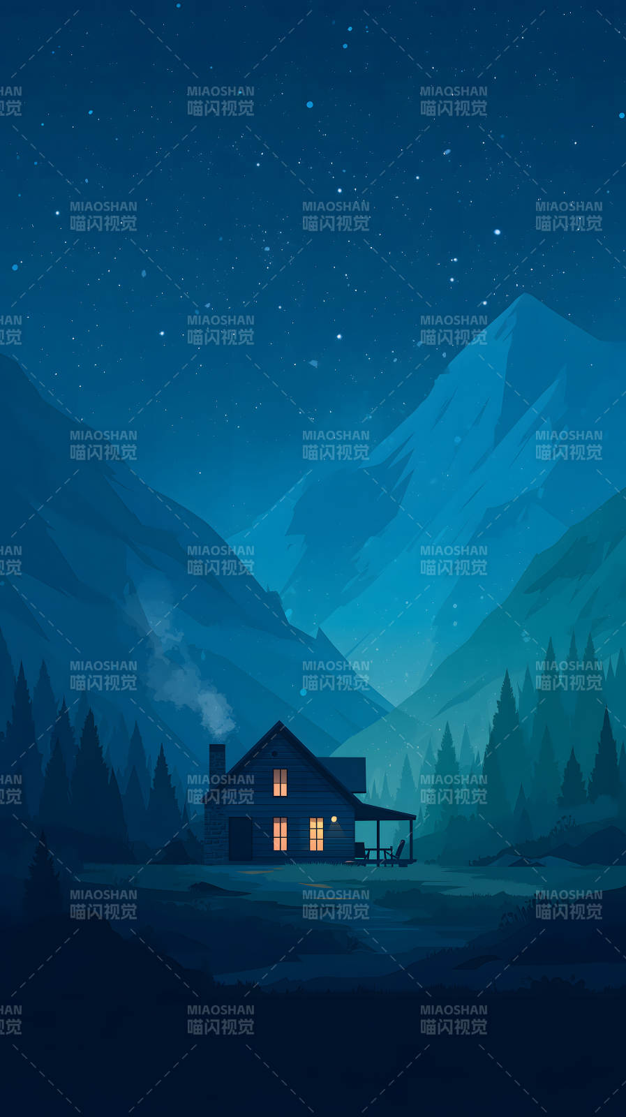 星夜下的山间小屋图片