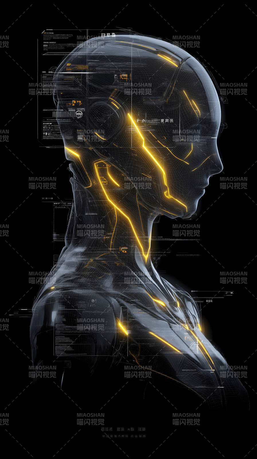 赛博朋克风格机器人侧影图片