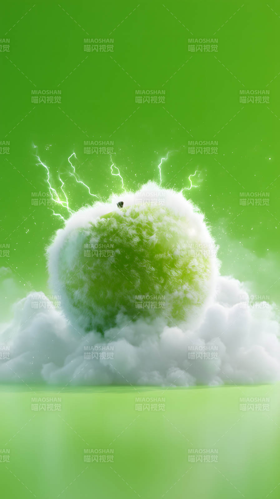 绿色的毛球苹果带电图片