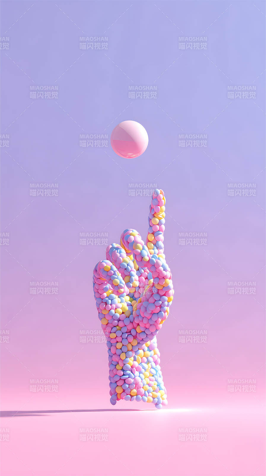 手势指向粉色球体图片
