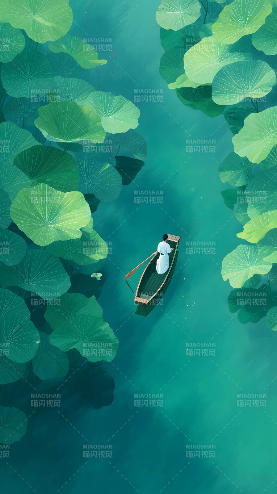 小舟荡漾荷叶间图片