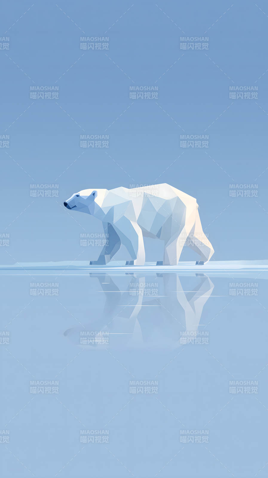 北极熊冰面剪影图片