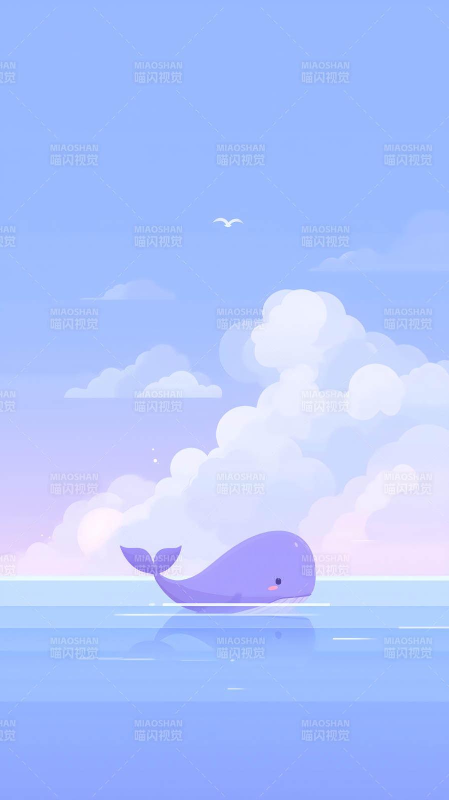 蓝天鲸鱼可爱治愈图片