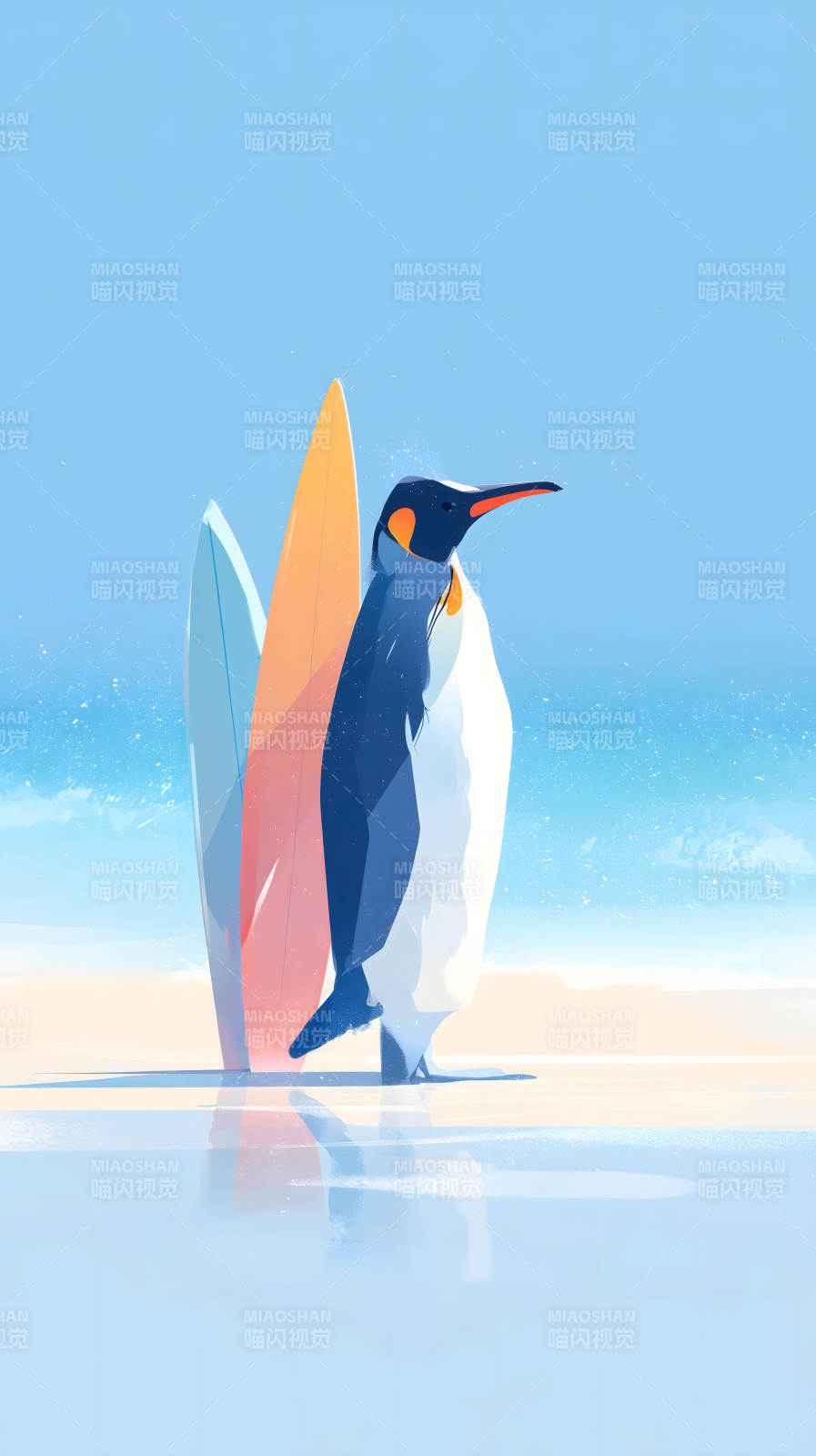 企鹅冲浪海滩度假图片