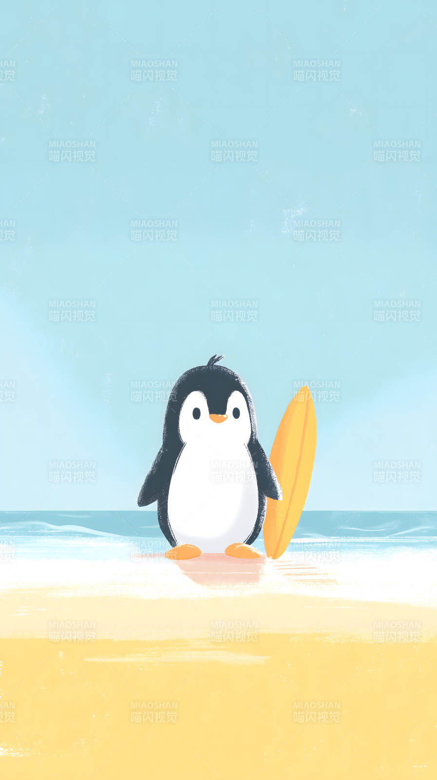 企鹅海滩冲浪图片