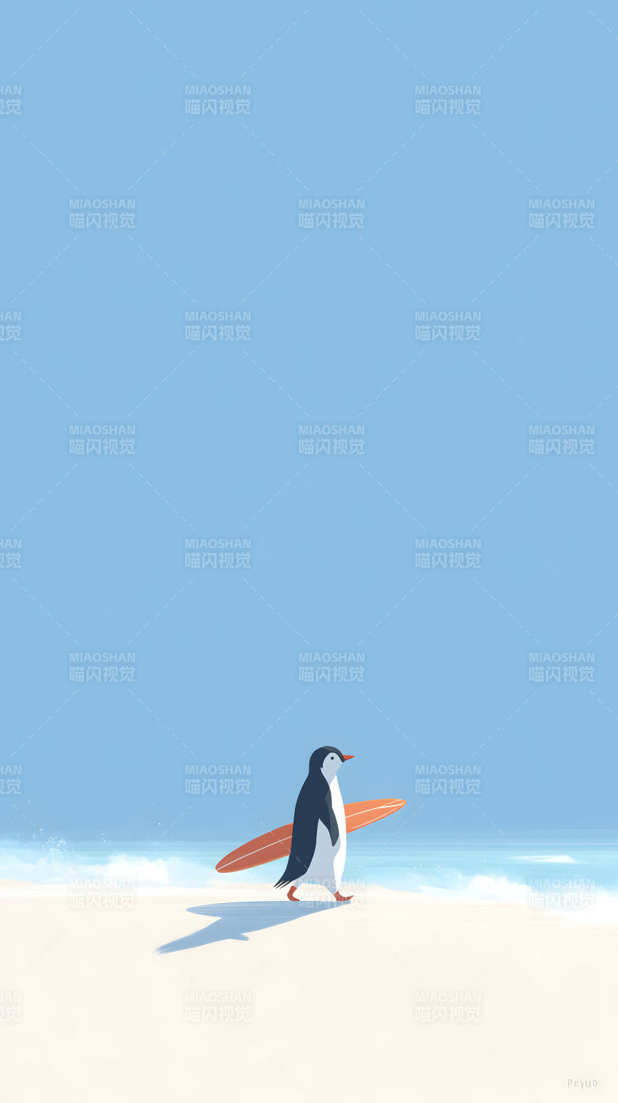 企鹅冲浪沙滩漫步图片