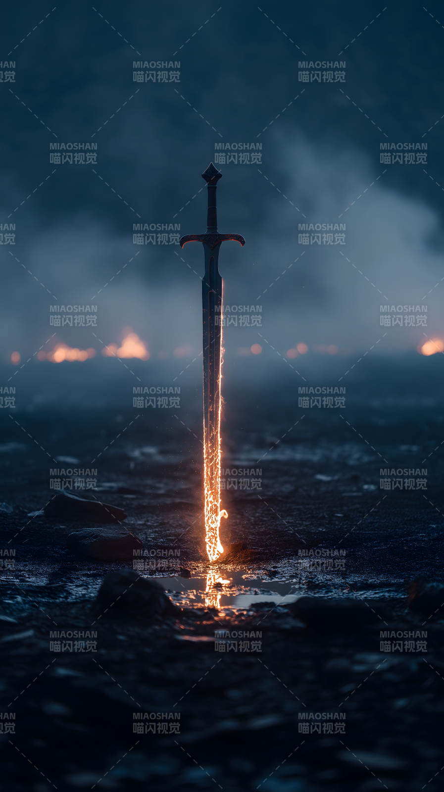 发光宝剑伫立黑夜图片