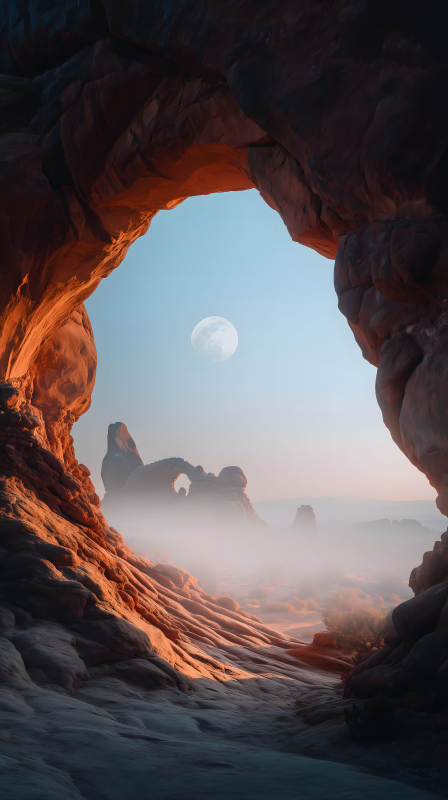 峡谷月夜迷雾奇景图片