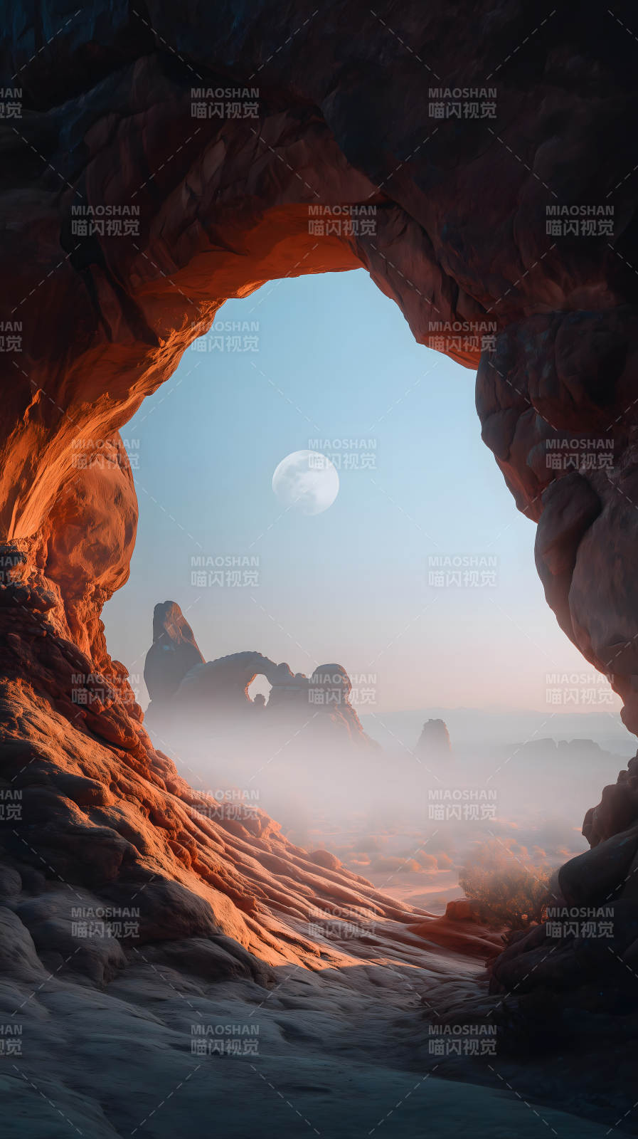 峡谷月夜迷雾奇景图片