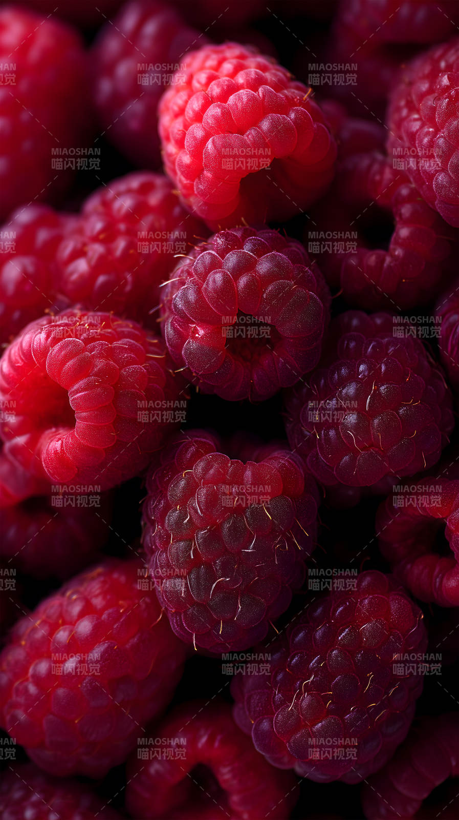 红艳欲滴的覆盆子特写图片