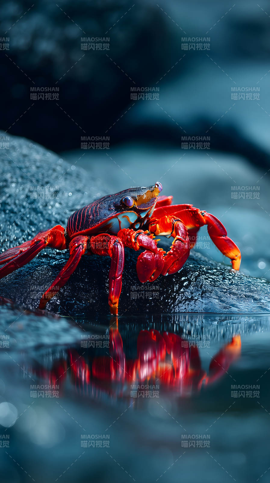 鲜艳螃蟹岩石水面图片