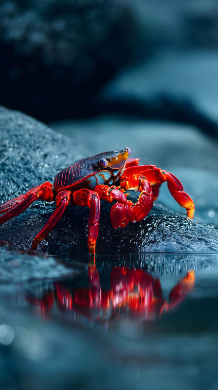 鲜艳螃蟹岩石水面图片
