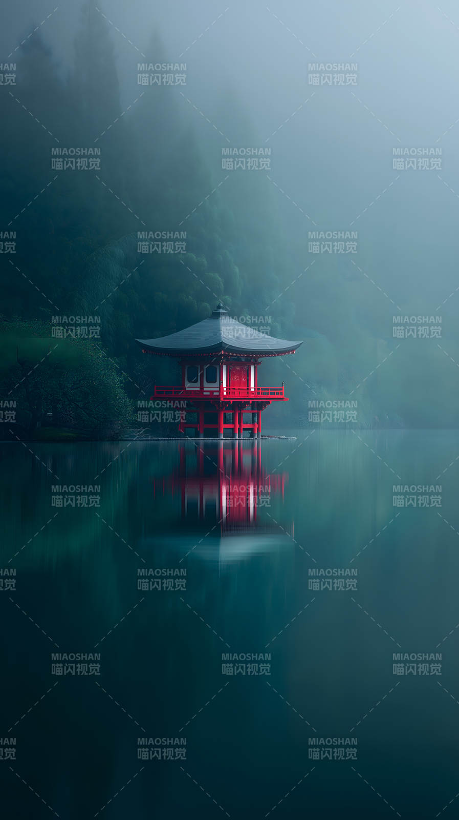 红亭水影仙境图片