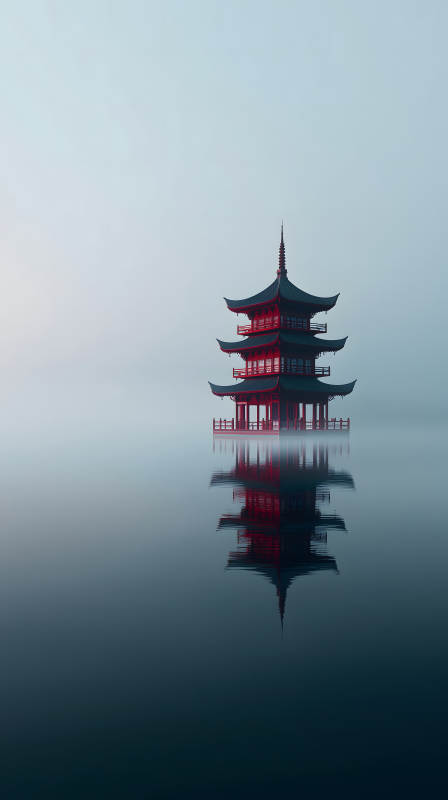 静谧古塔映水面图片