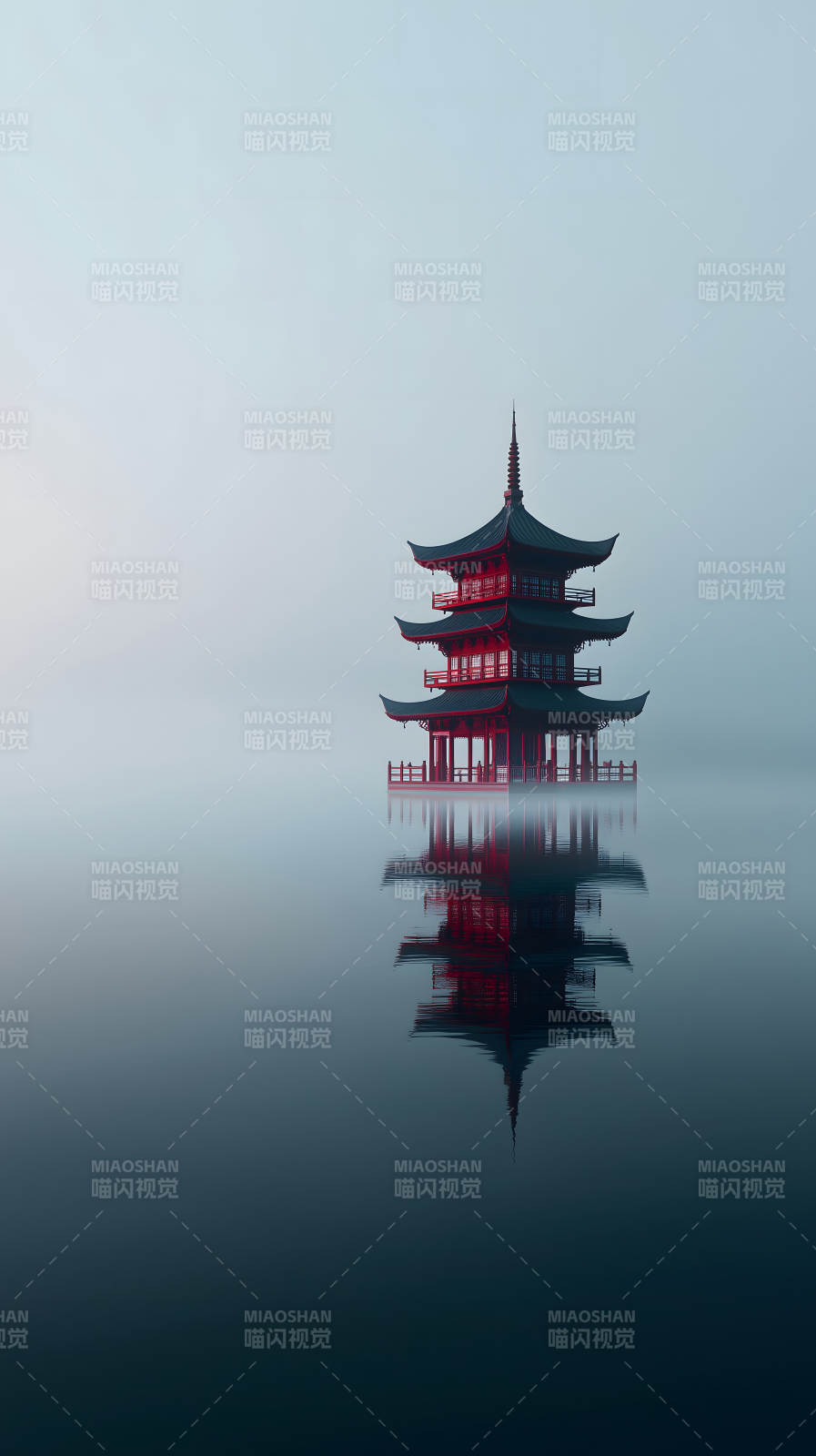 静谧古塔映水面图片