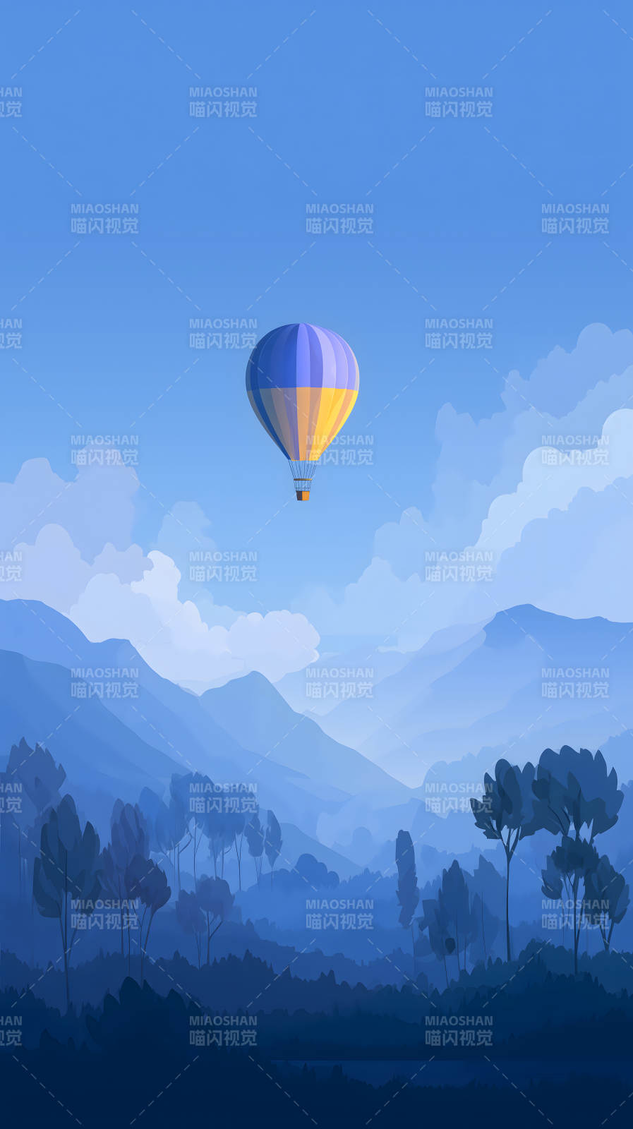 蓝天白云飞艇山峦图片