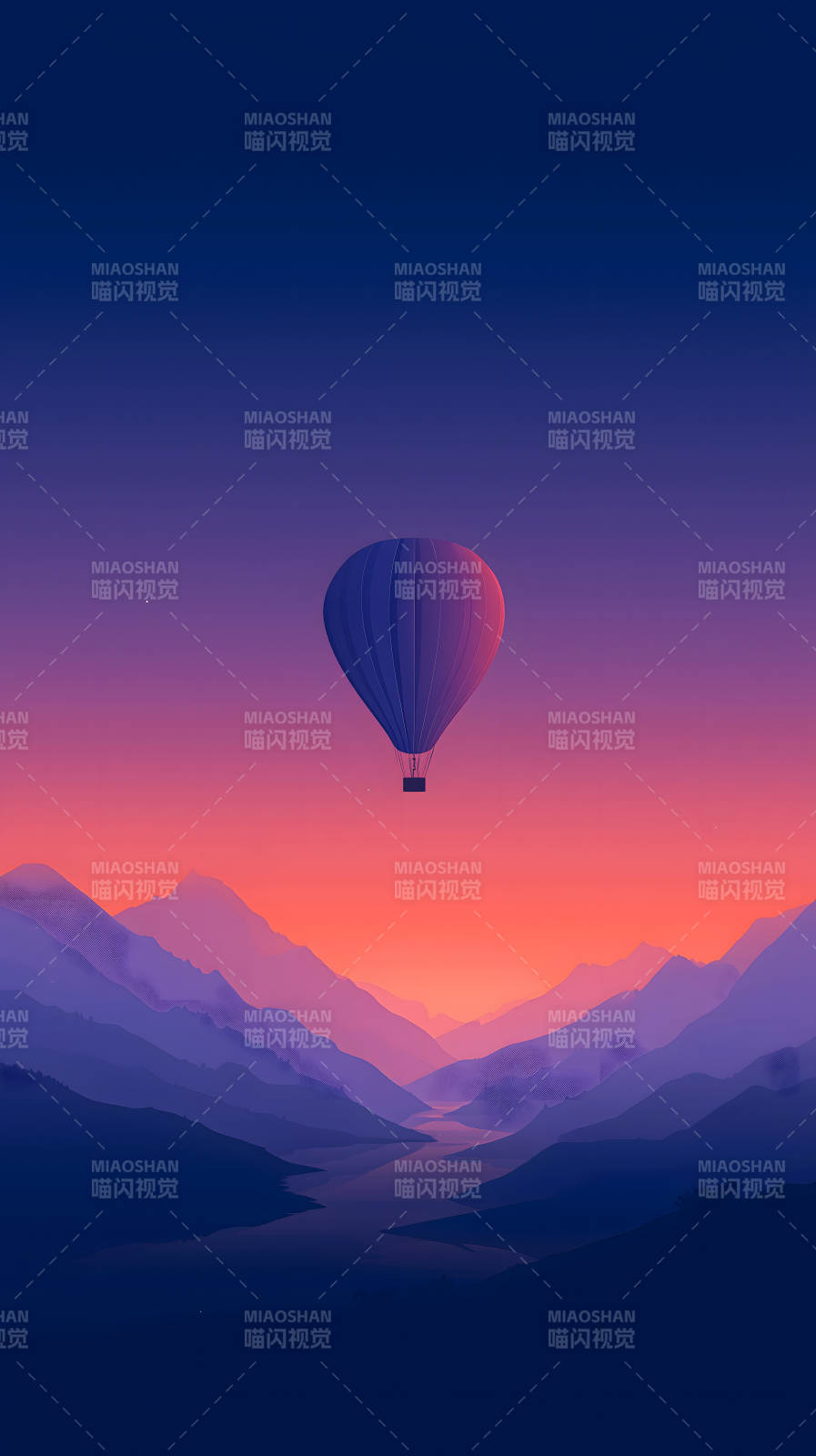 夕阳下的热气球翱翔天际图片