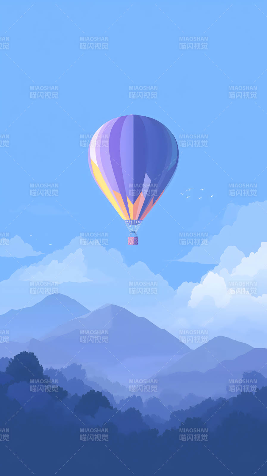 热气球飞越山脉天空图片