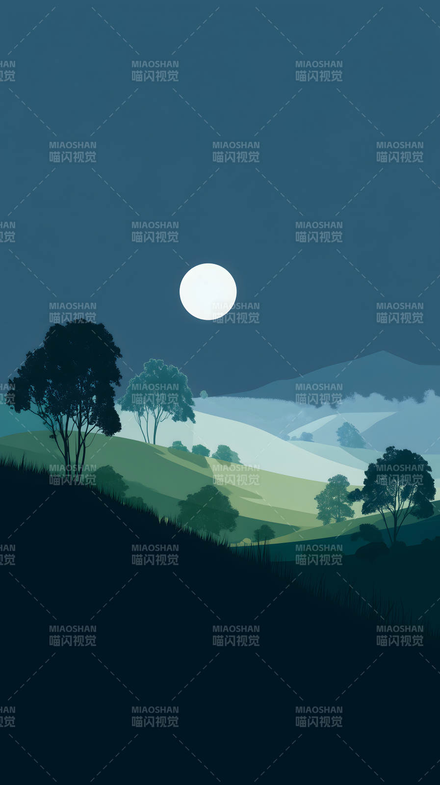 夜色山丘明月图片