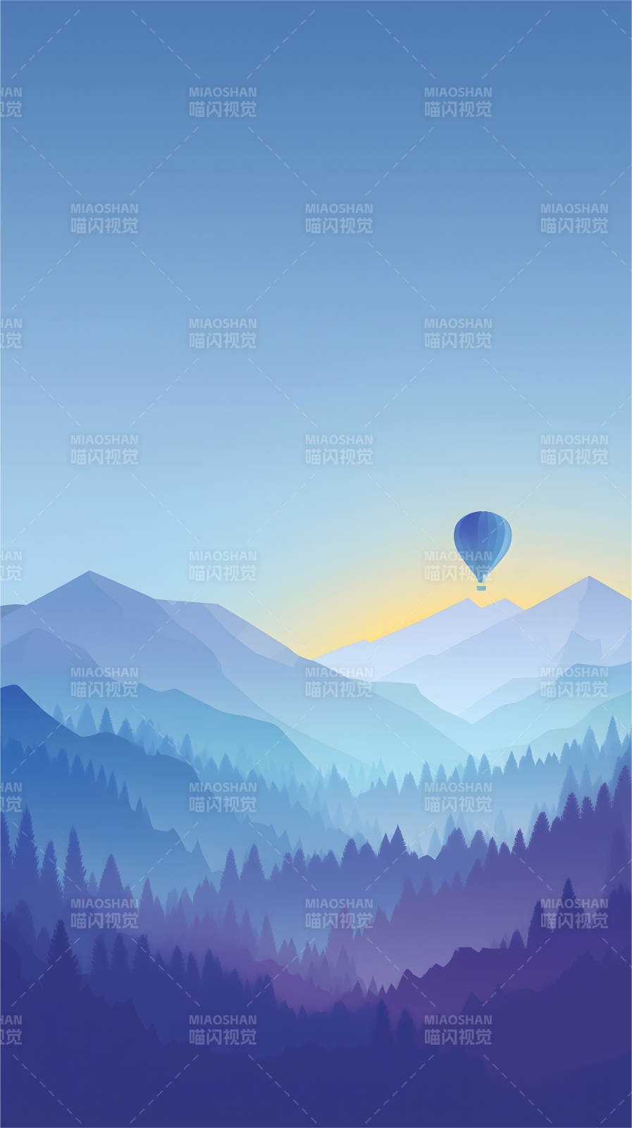 蓝天白云山林热气球图片