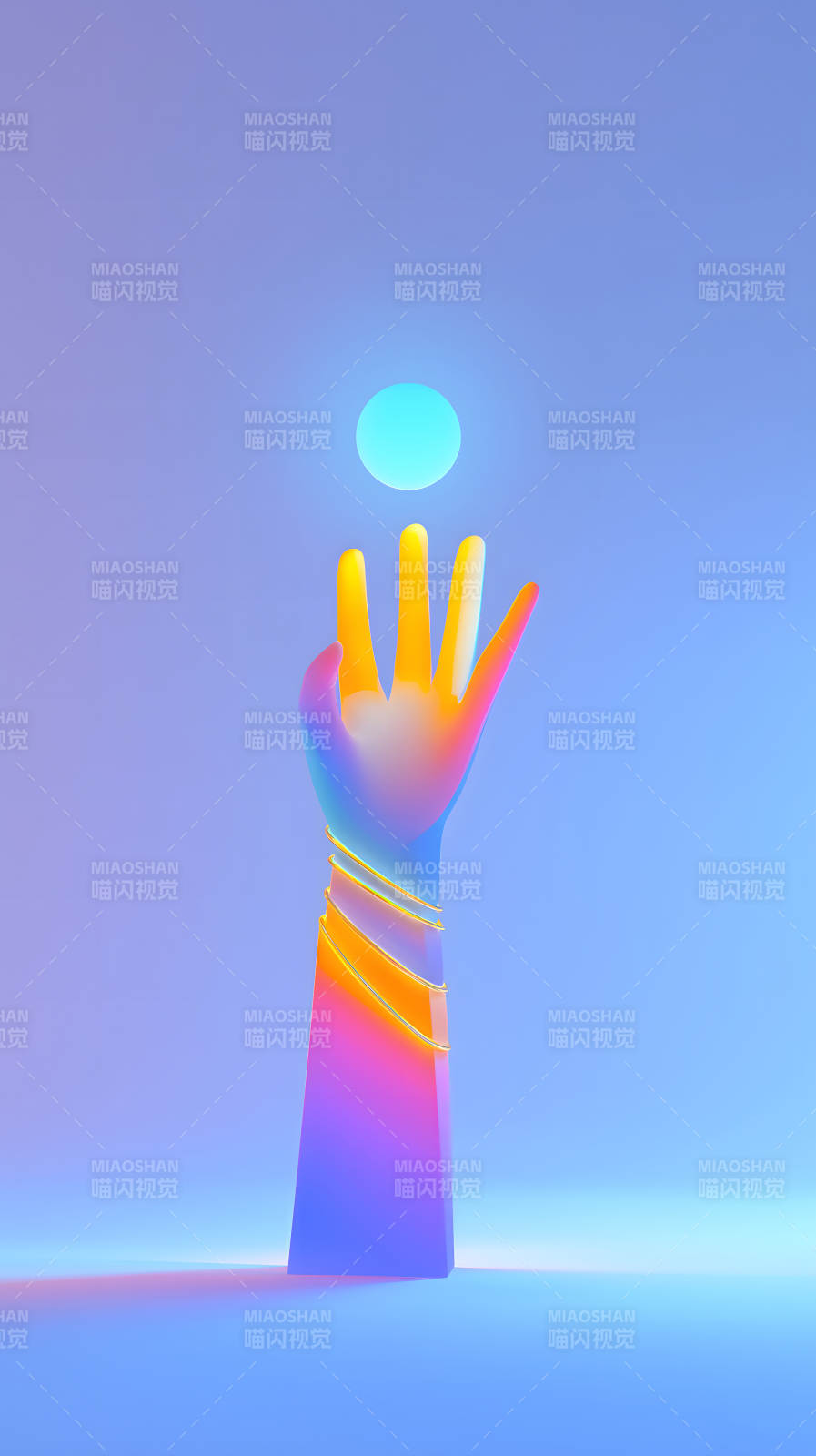 彩虹手托光球图片