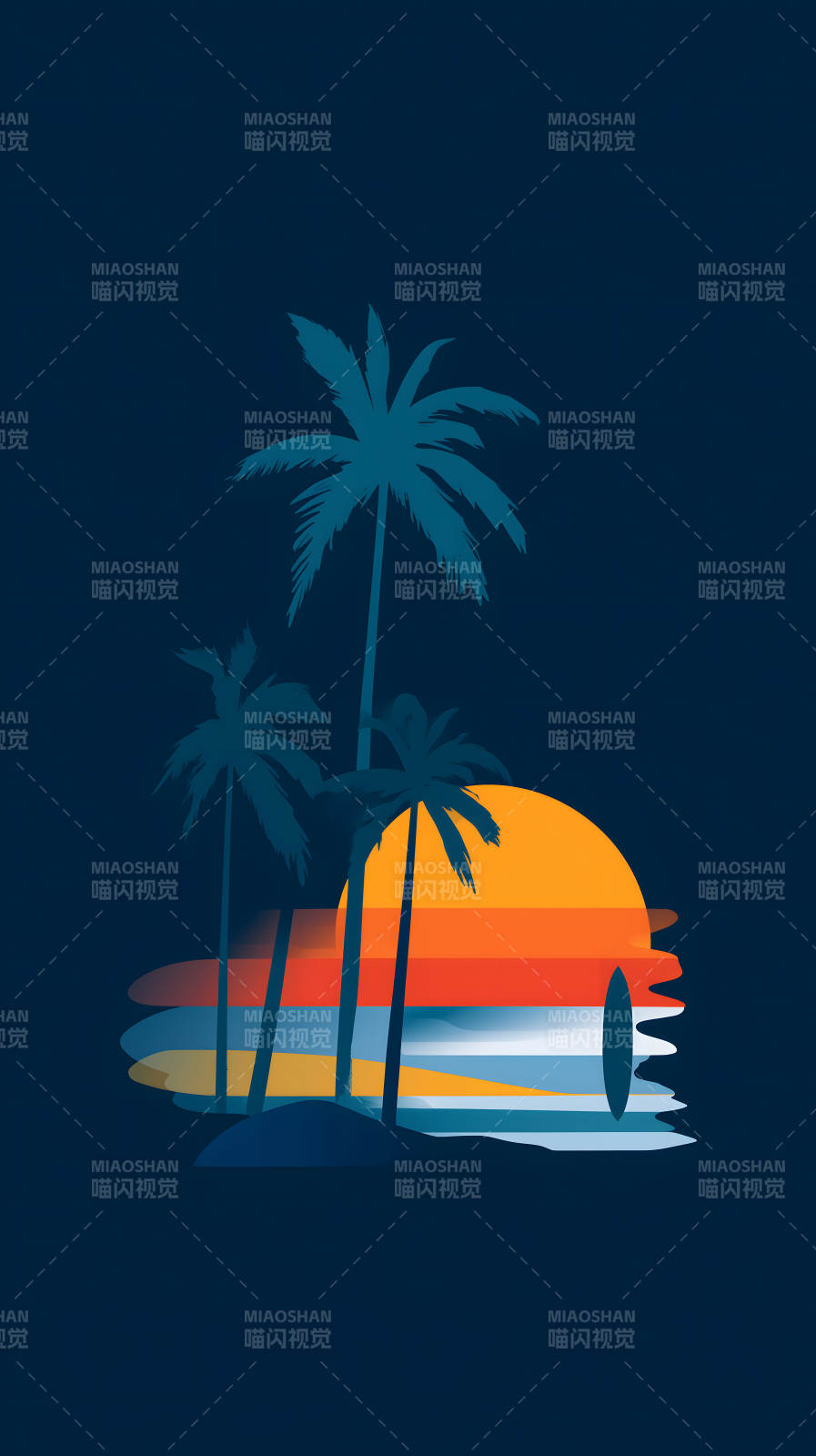 海边落日椰树剪影图片