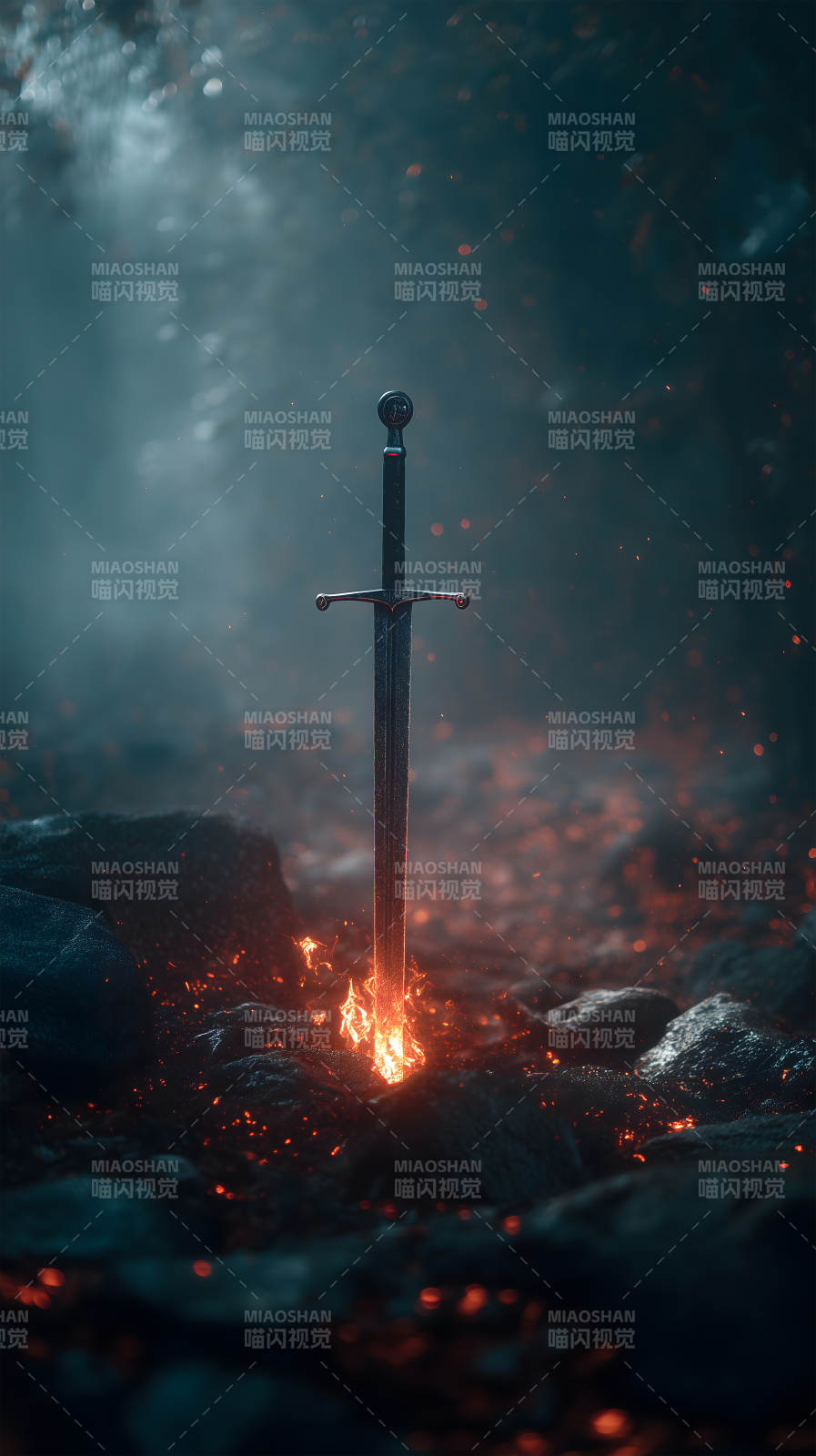 火焰中宝剑屹立图片