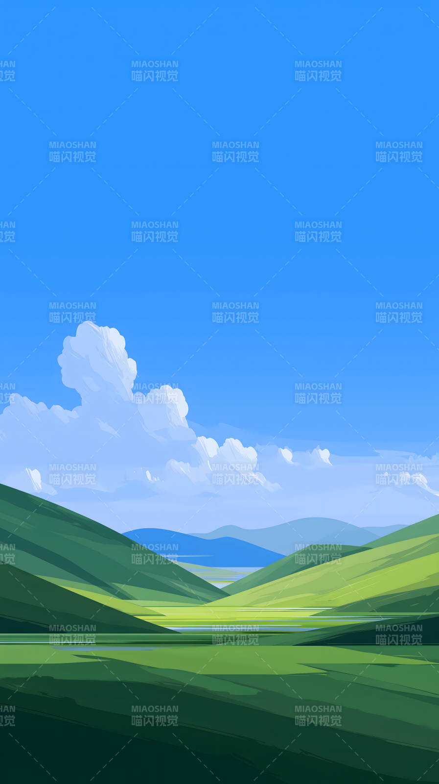 翠绿山谷晴空万里图片