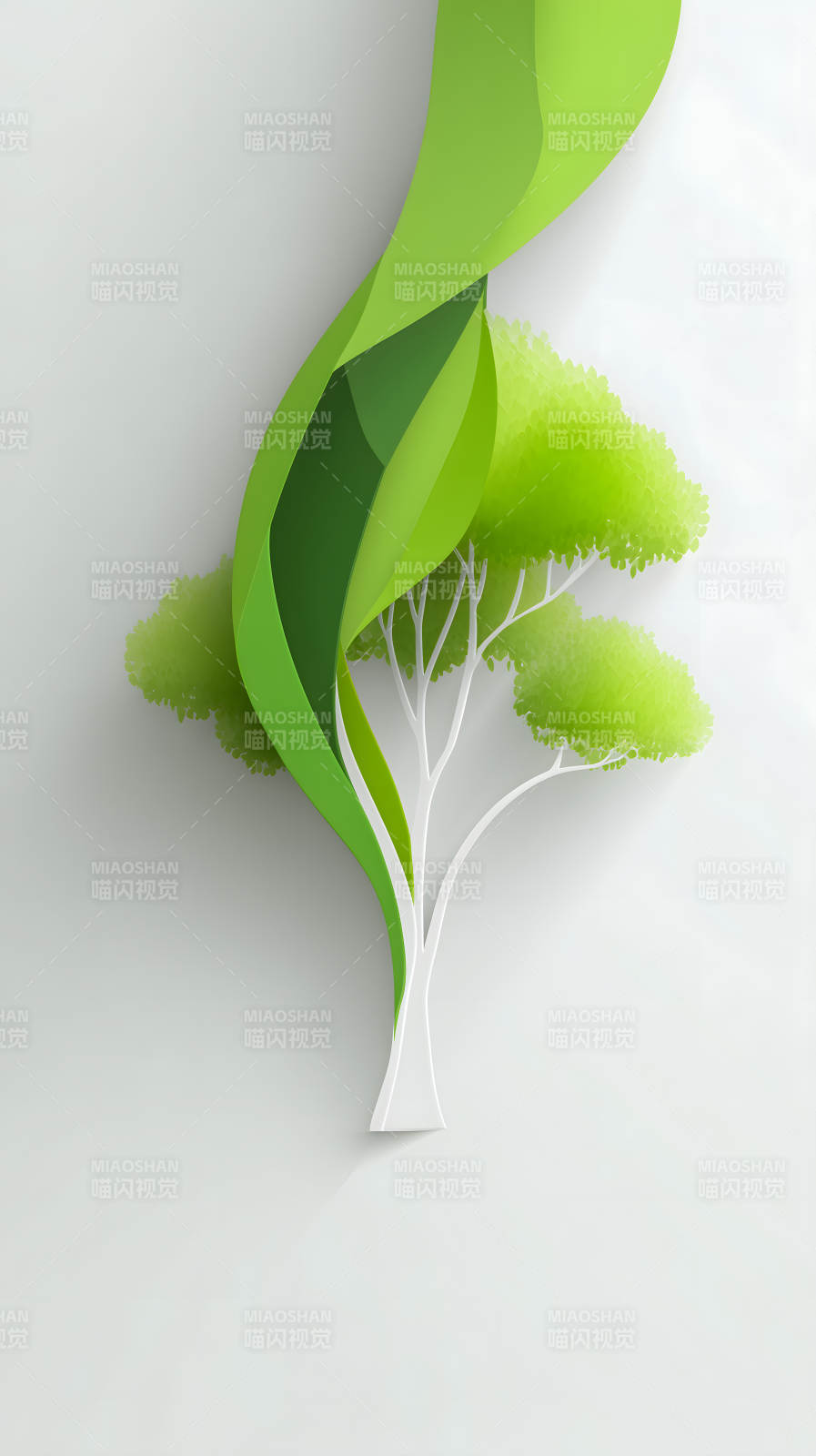 纸艺树与绿叶装饰图片