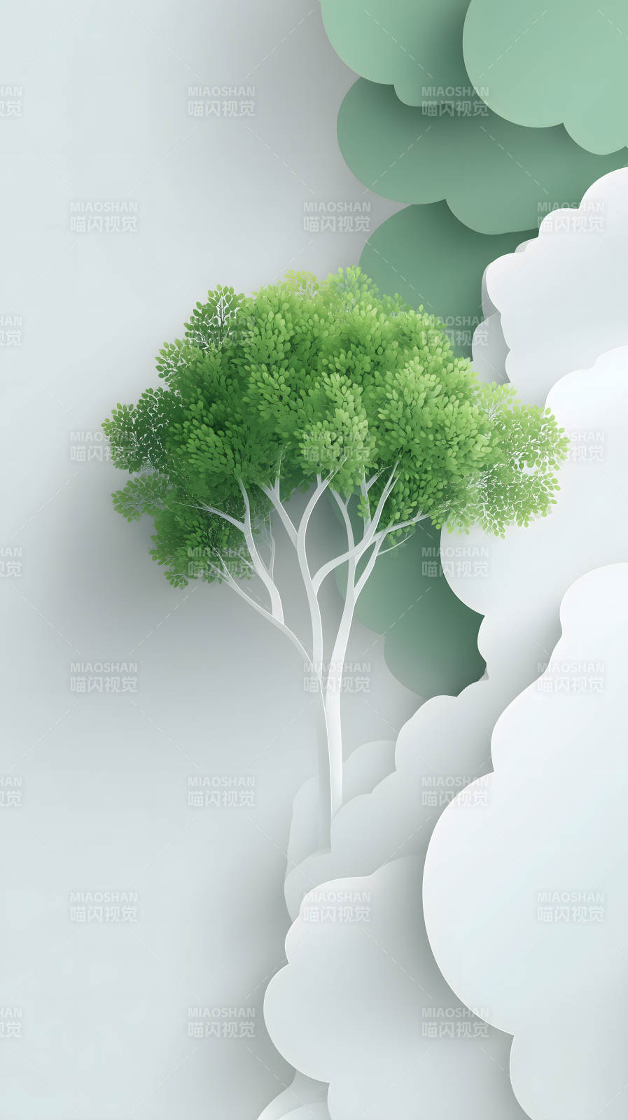 树木与云朵的唯美意境图片