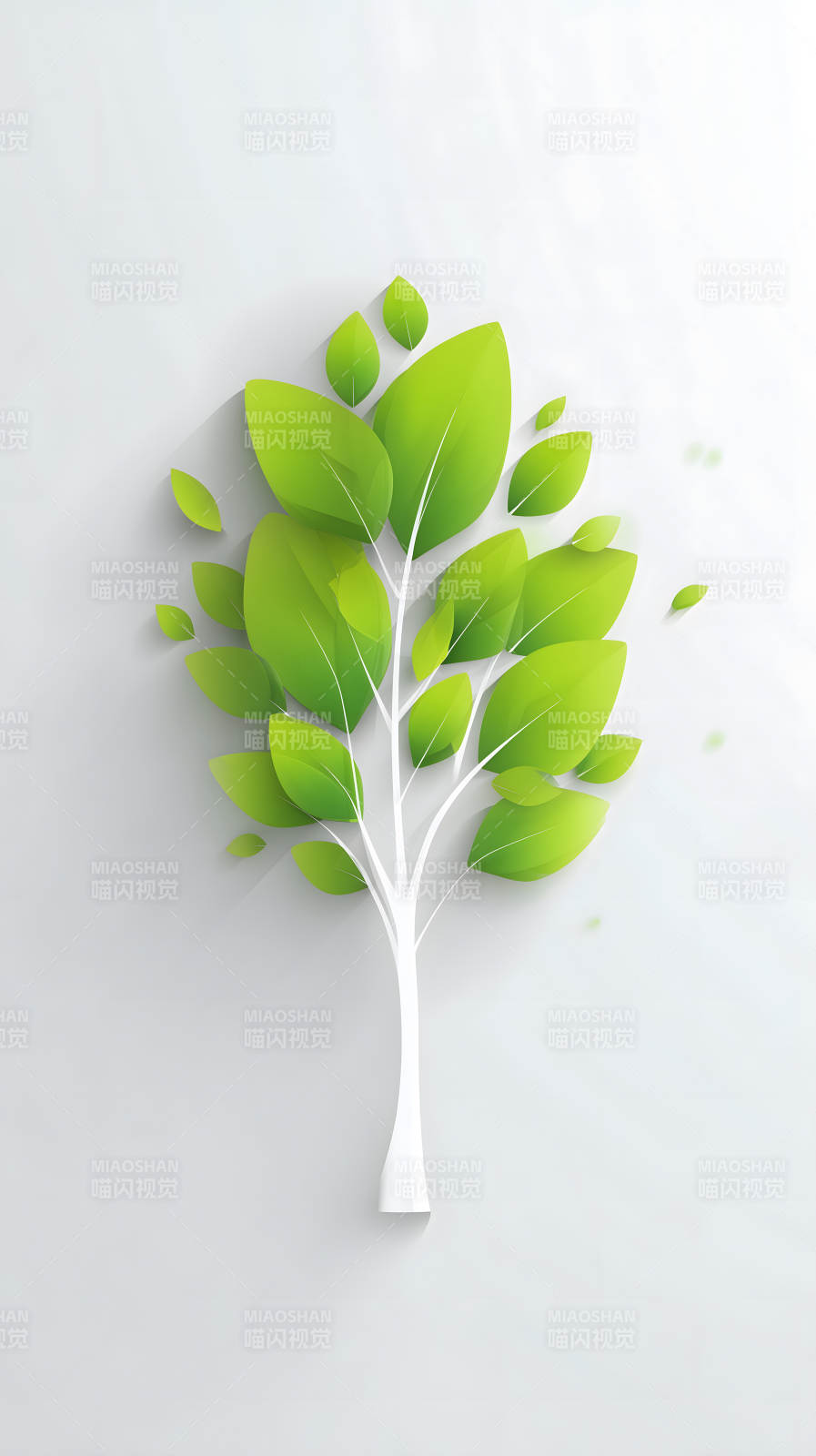 绿叶白树简约清新图片