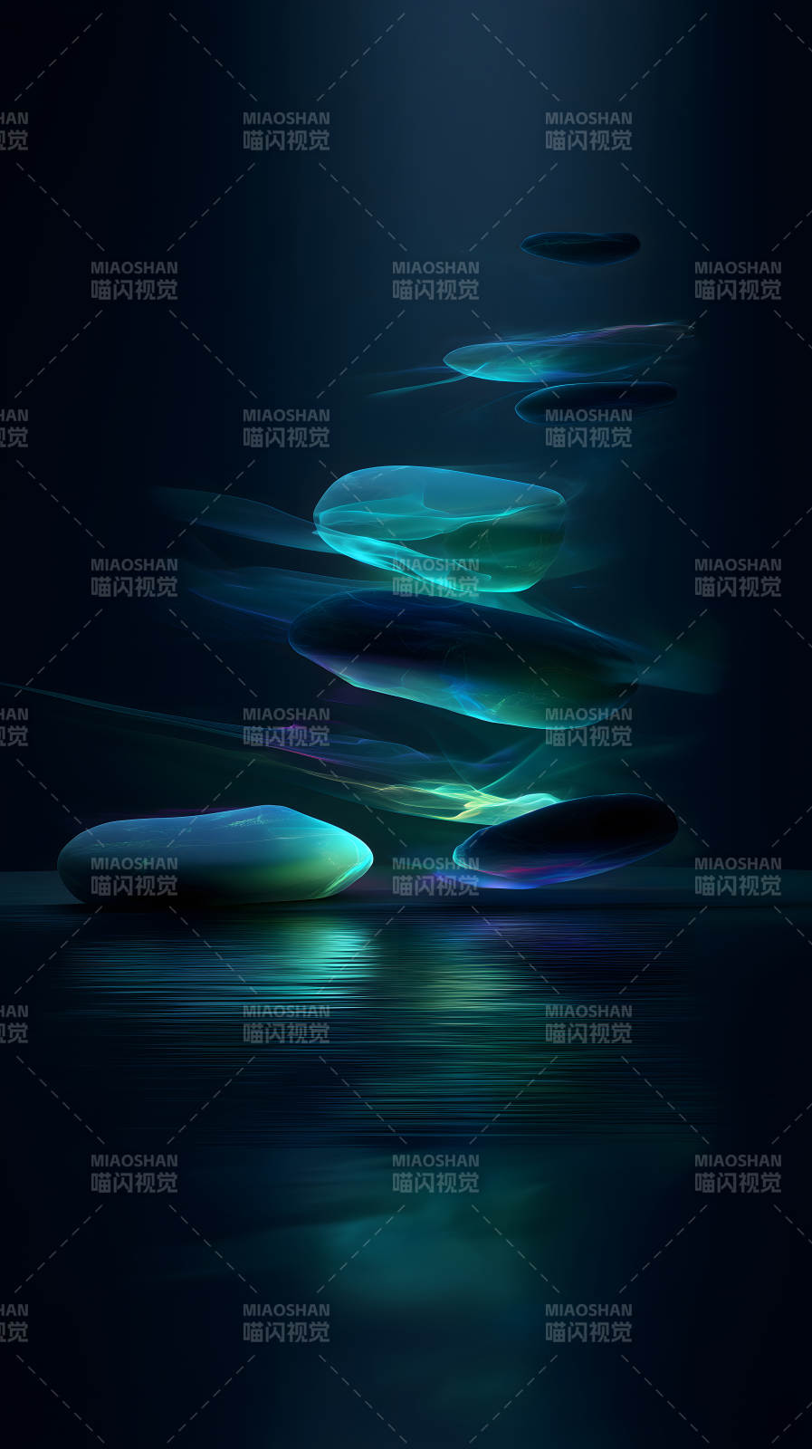 水底发光石头漂浮图片