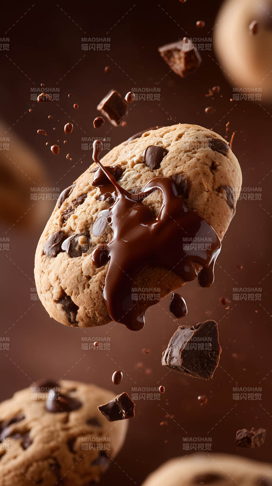 巧克力饼干飞溅特写图片