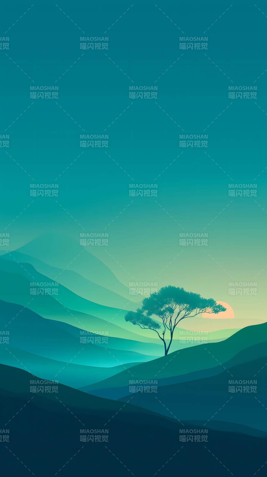 静谧山景单树图片