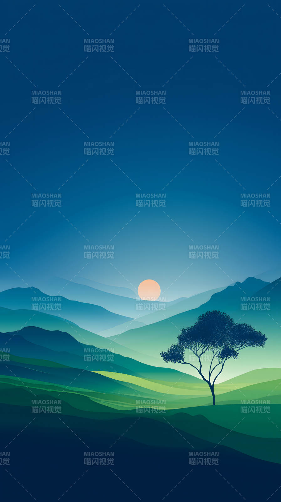 山脉树木夕阳美景图片