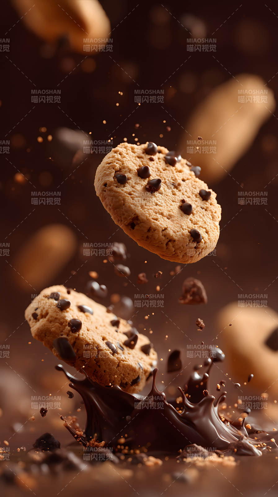 巧克力饼干飞溅图片