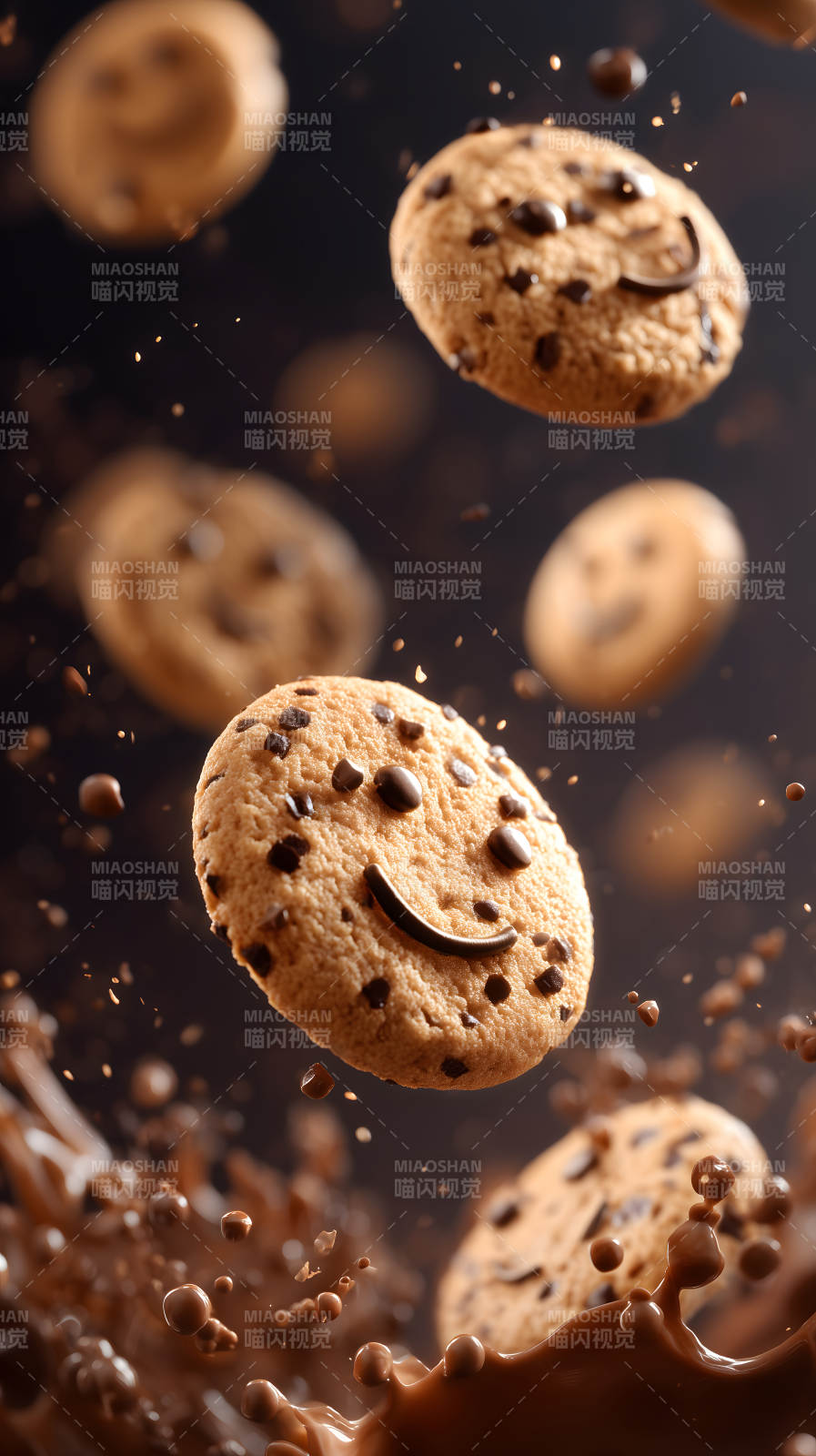 巧克力饼干飞溅美味瞬间图片
