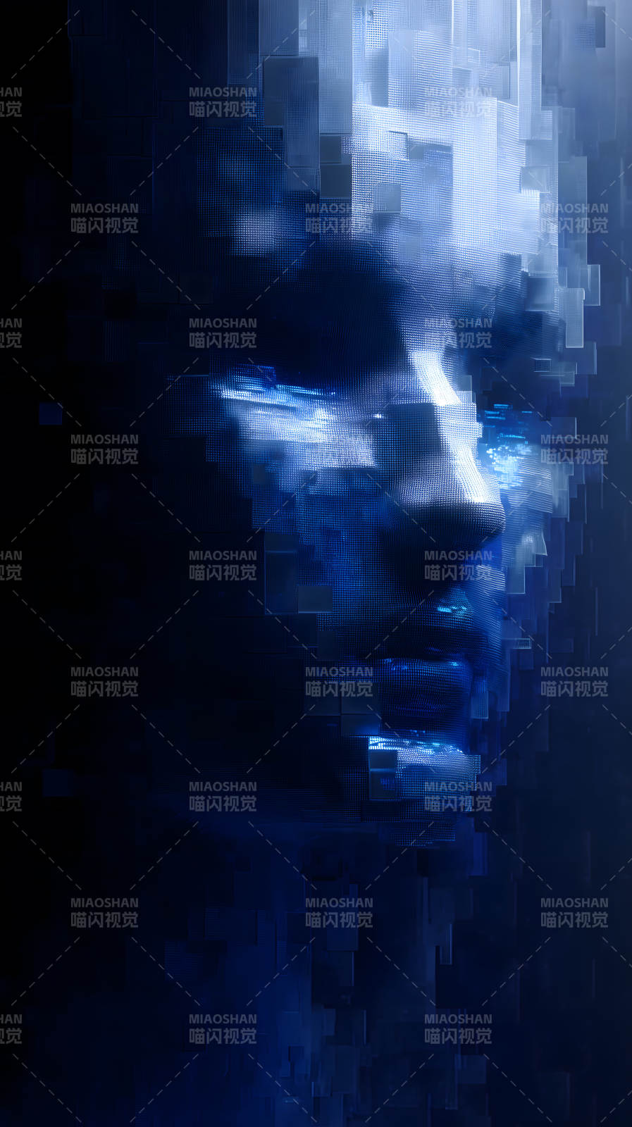 数字人脸蓝光科技感图片