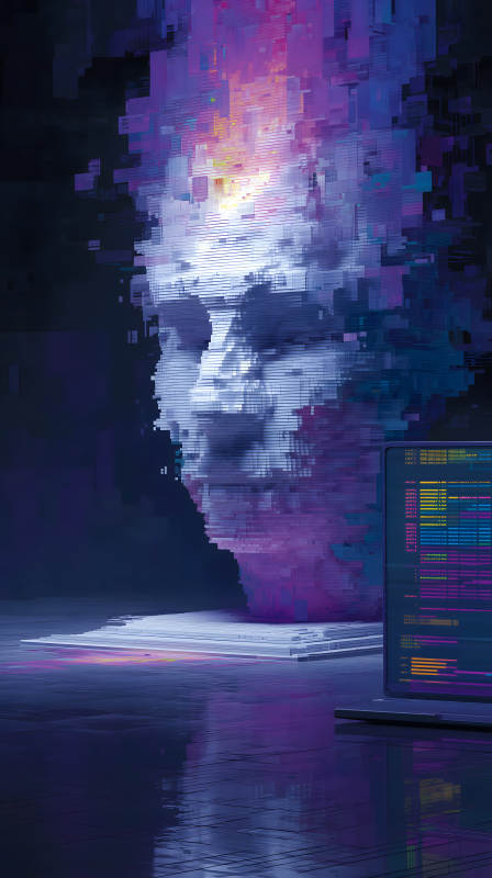 赛博朋克骷髅与代码图片