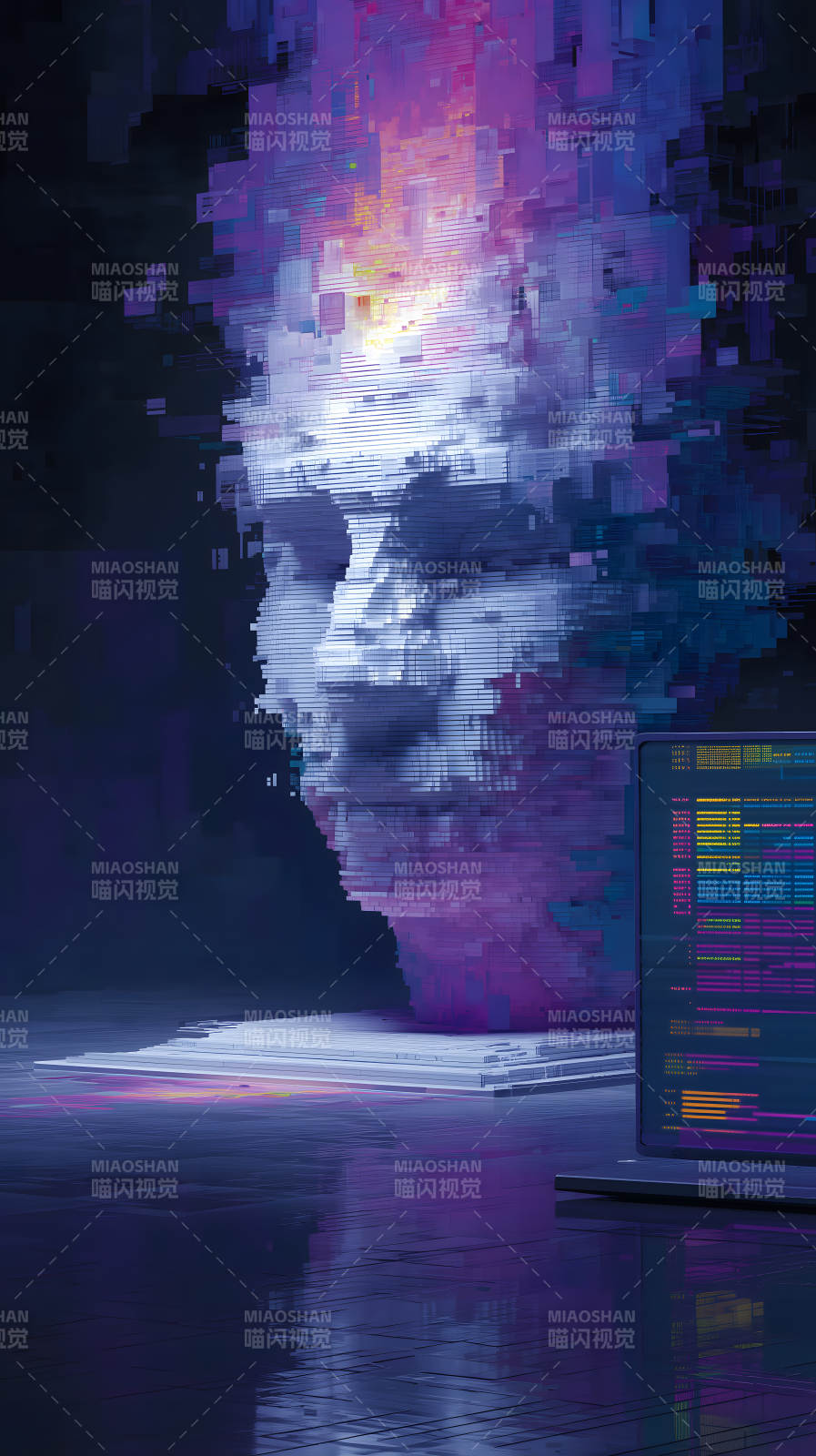 赛博朋克骷髅与代码图片