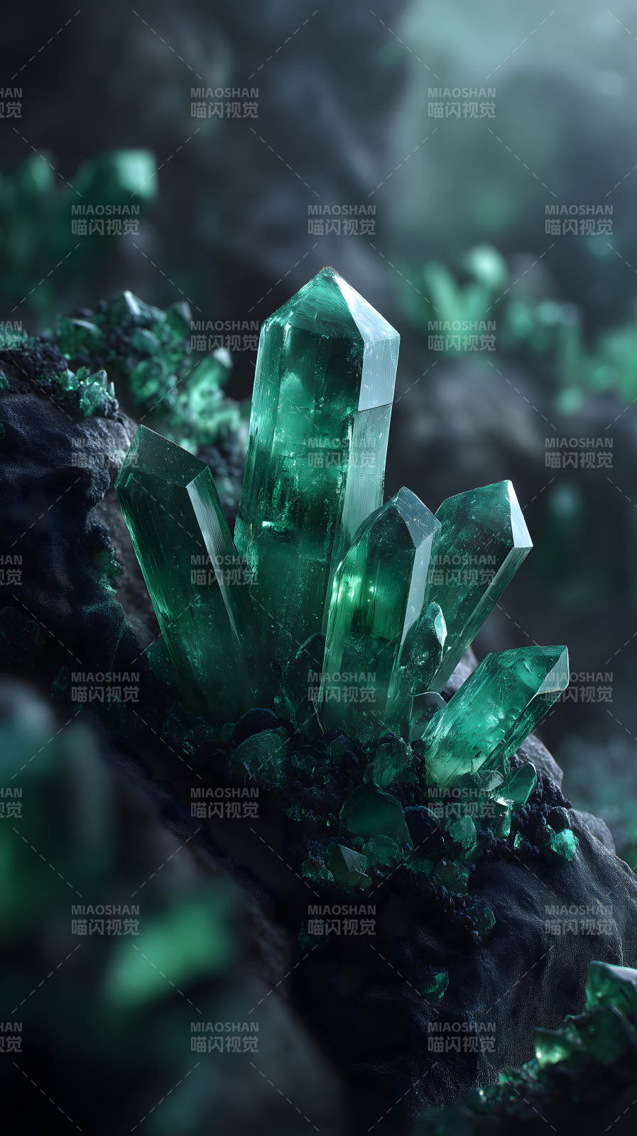 翠绿晶体岩石之美图片